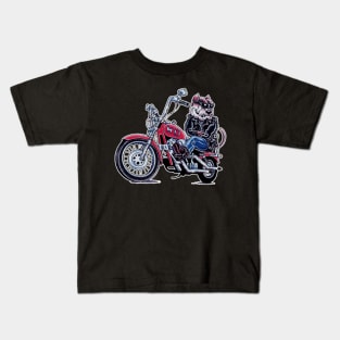 A dog riding a motorcycle Kids T-Shirt